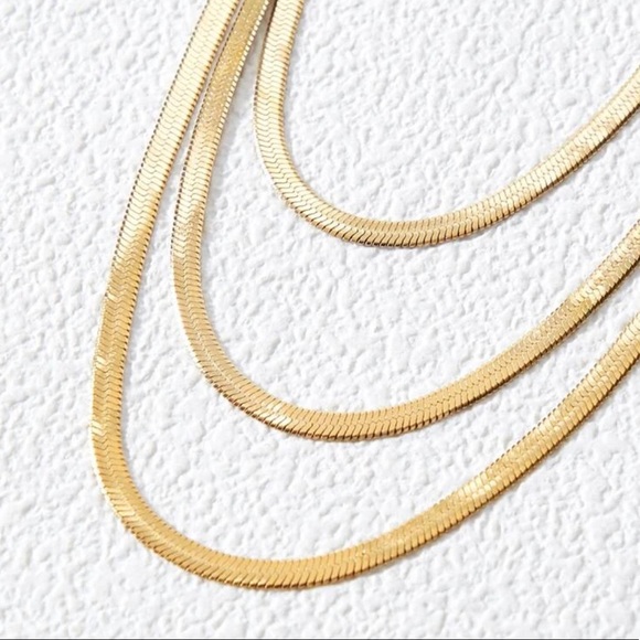 Gold Stainless Steel Fishbone layered Necklace - Picture 7 of 7